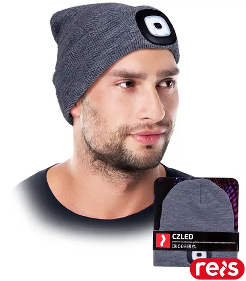 BHP- CZAPKA ZIMOWA Z LATARKĄ LED SZARA