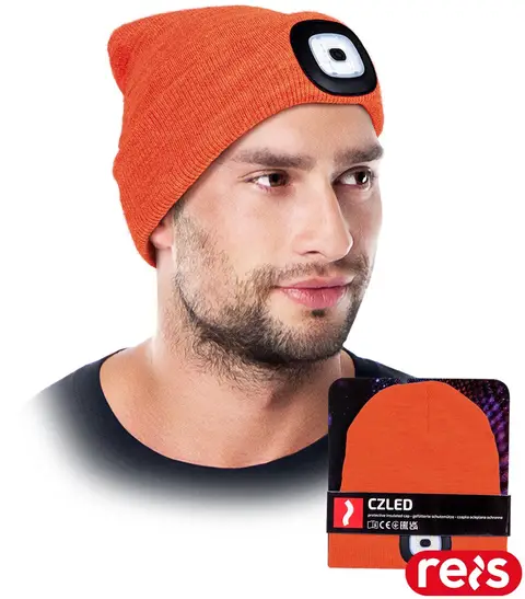 Czapka zimowa z latarką LED pomarańczowa